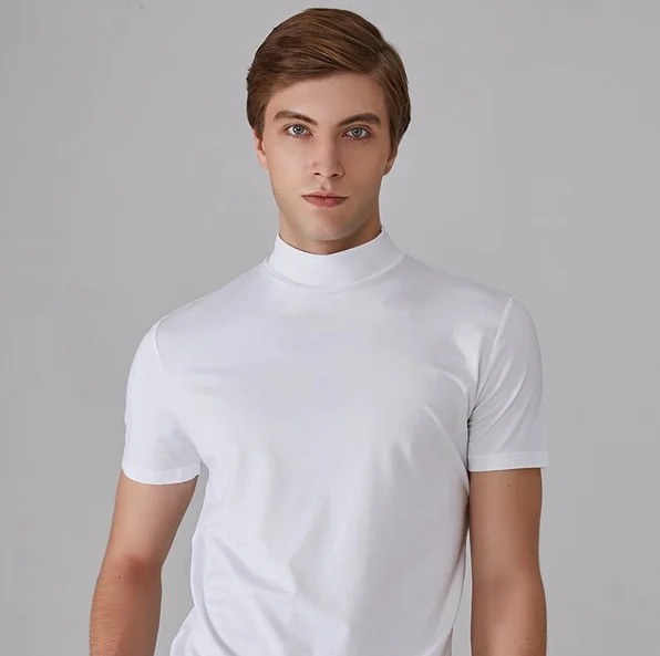 Męski koszulka z krótkim rękawem i wysokim kołnierzem-T-shirt for men-Olave
