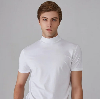 Męski koszulka z krótkim rękawem i wysokim kołnierzem-T-shirt for men-Olave