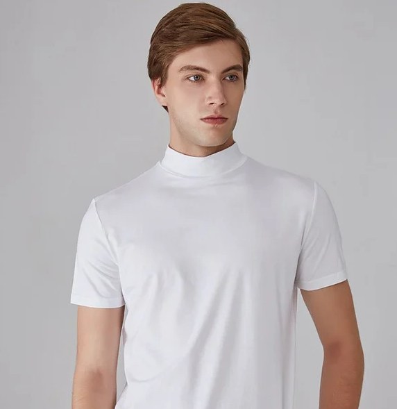 Męski koszulka z krótkim rękawem i wysokim kołnierzem-T-shirt for men-Olave