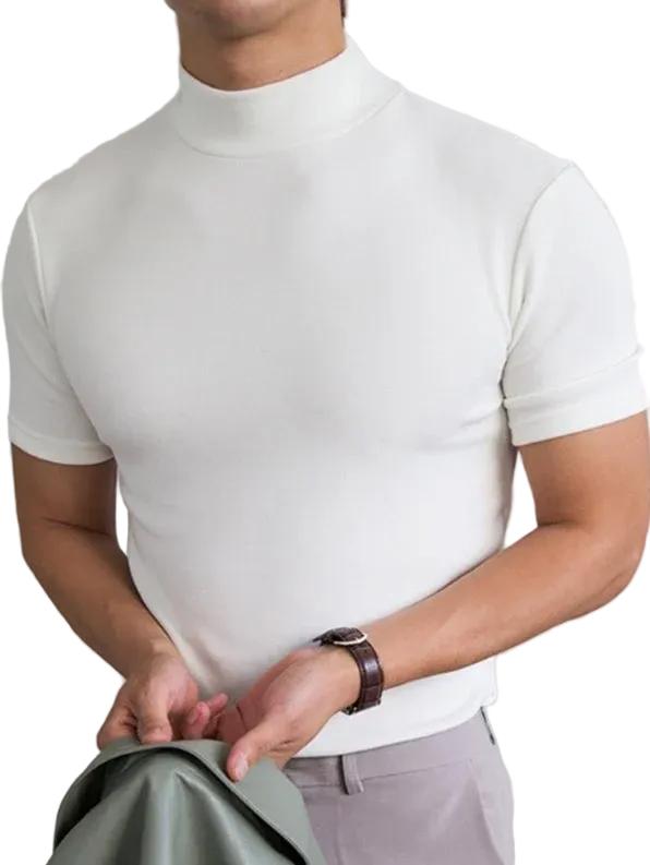 Męski koszulka z krótkim rękawem i wysokim kołnierzem-T-shirt for men-Olave