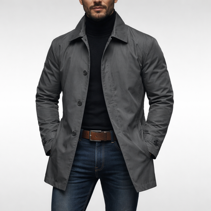 Męski płaszcz średniej długości zapinany na guziki-Coats for men-Olave