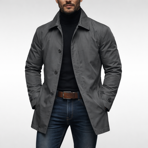 Męski płaszcz średniej długości zapinany na guziki-Coats for men-Olave