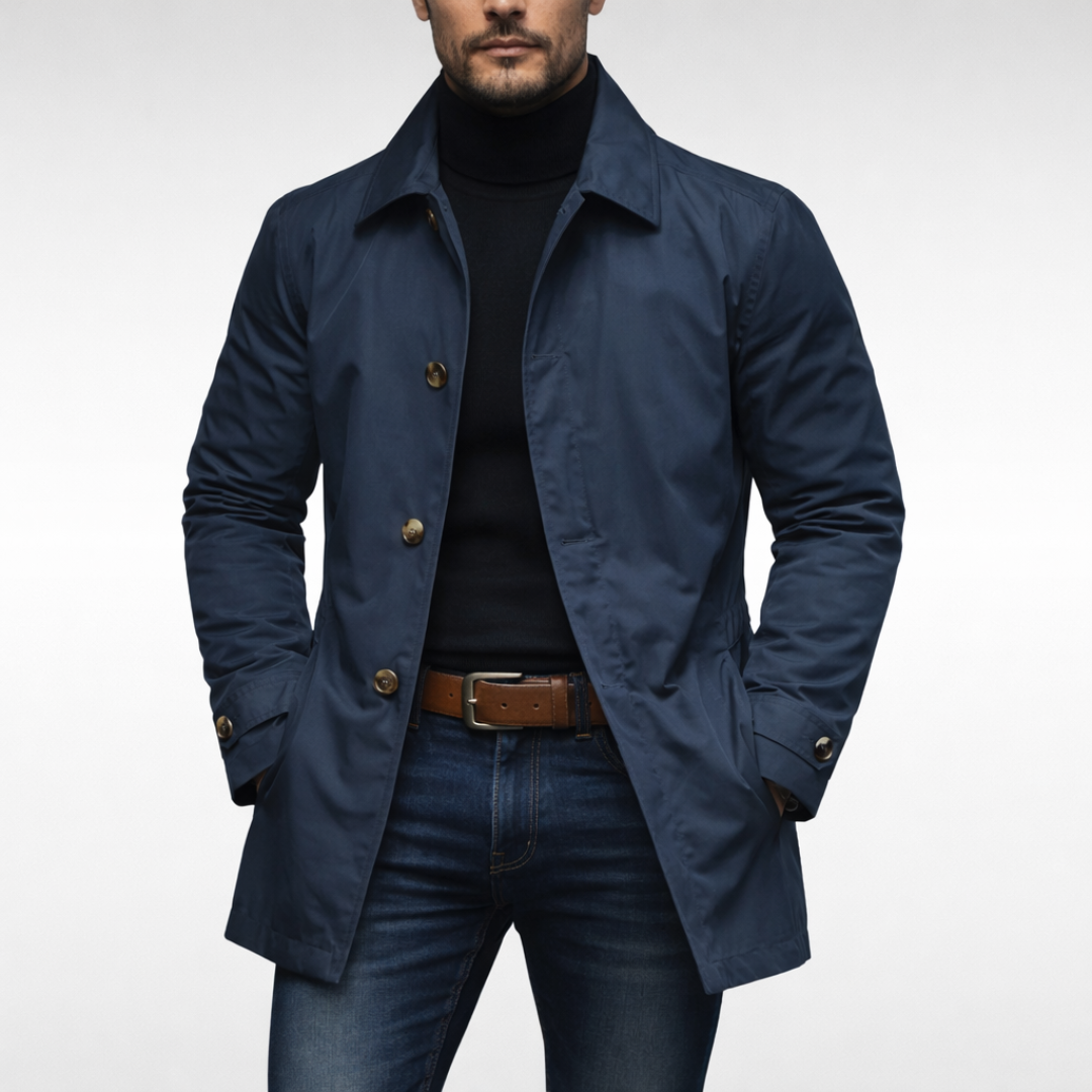 Męski płaszcz średniej długości zapinany na guziki-Coats for men-Olave
