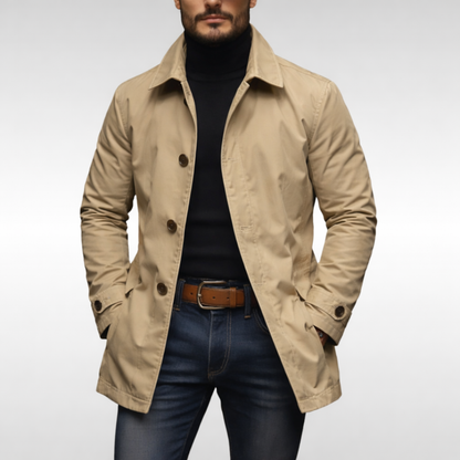 Męski płaszcz średniej długości zapinany na guziki-Coats for men-Olave