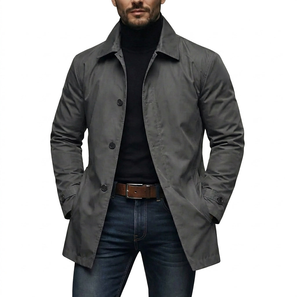 Męski płaszcz średniej długości zapinany na guziki-Coats for men-Olave