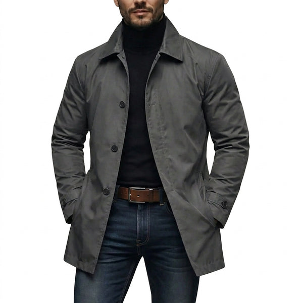 Męski płaszcz średniej długości zapinany na guziki-Coats for men-Olave