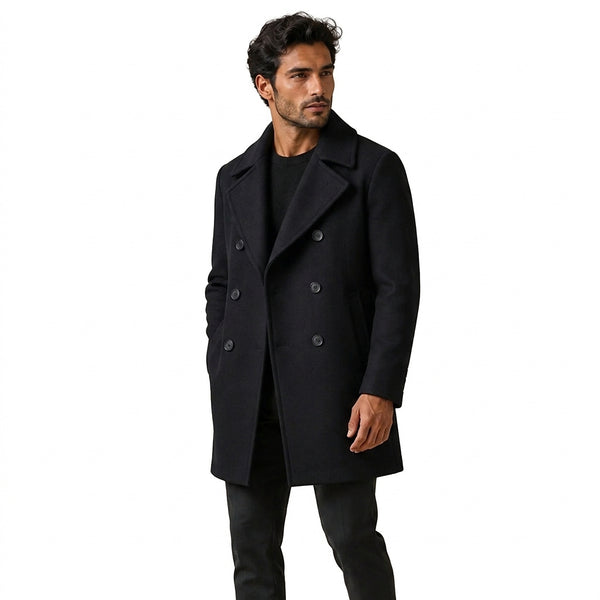 Męski płaszcz typu bosmanka z domieszką wełny i klapami-Coats for men-Olave