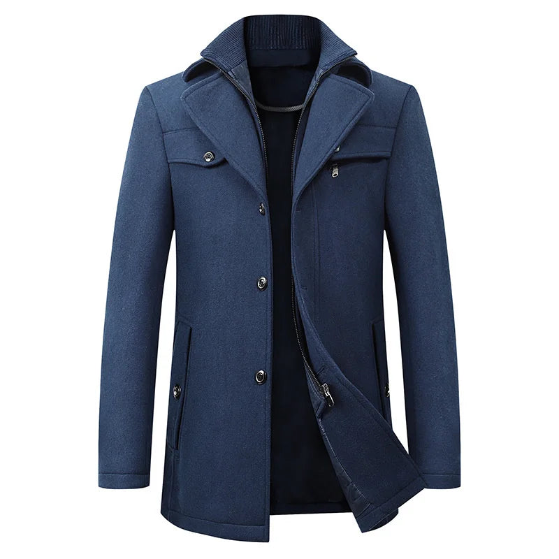 Męski płaszcz typu pea coat średniej długości z wewnętrzną warstwą na zamek-Coats for men-Olave