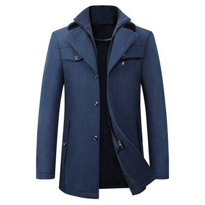 Męski płaszcz typu pea coat średniej długości z wewnętrzną warstwą na zamek-Coats for men-Olave