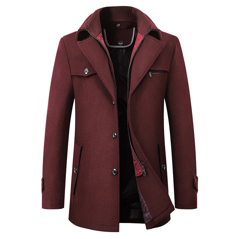 Męski płaszcz typu pea coat średniej długości z wewnętrzną warstwą na zamek-Coats for men-Olave