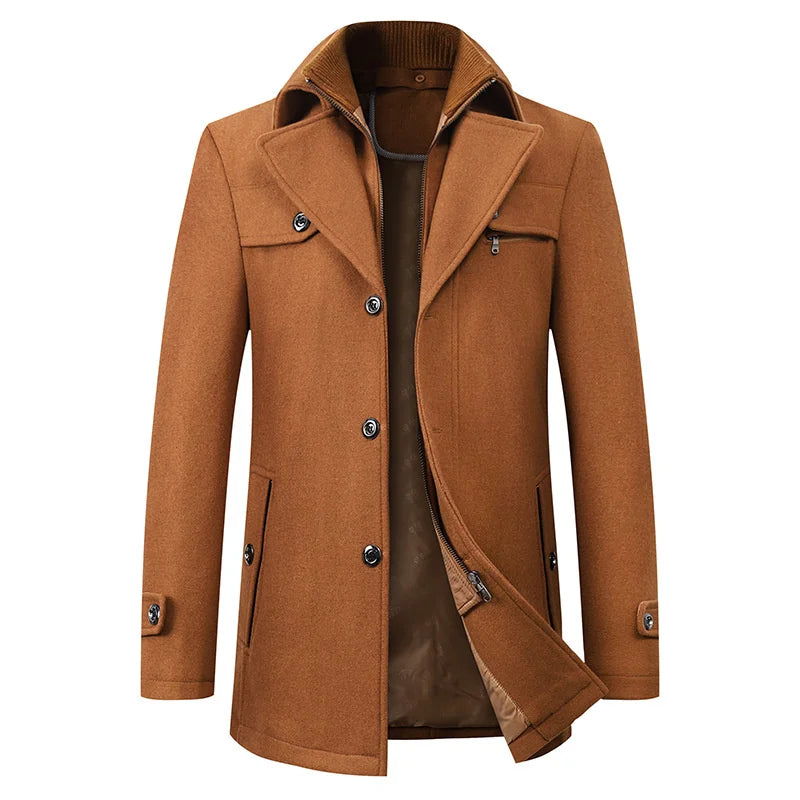 Męski płaszcz typu pea coat średniej długości z wewnętrzną warstwą na zamek-Coats for men-Olave