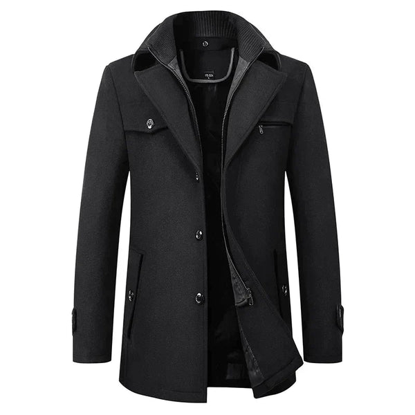 Męski płaszcz typu pea coat średniej długości z wewnętrzną warstwą na zamek-Coats for men-Olave