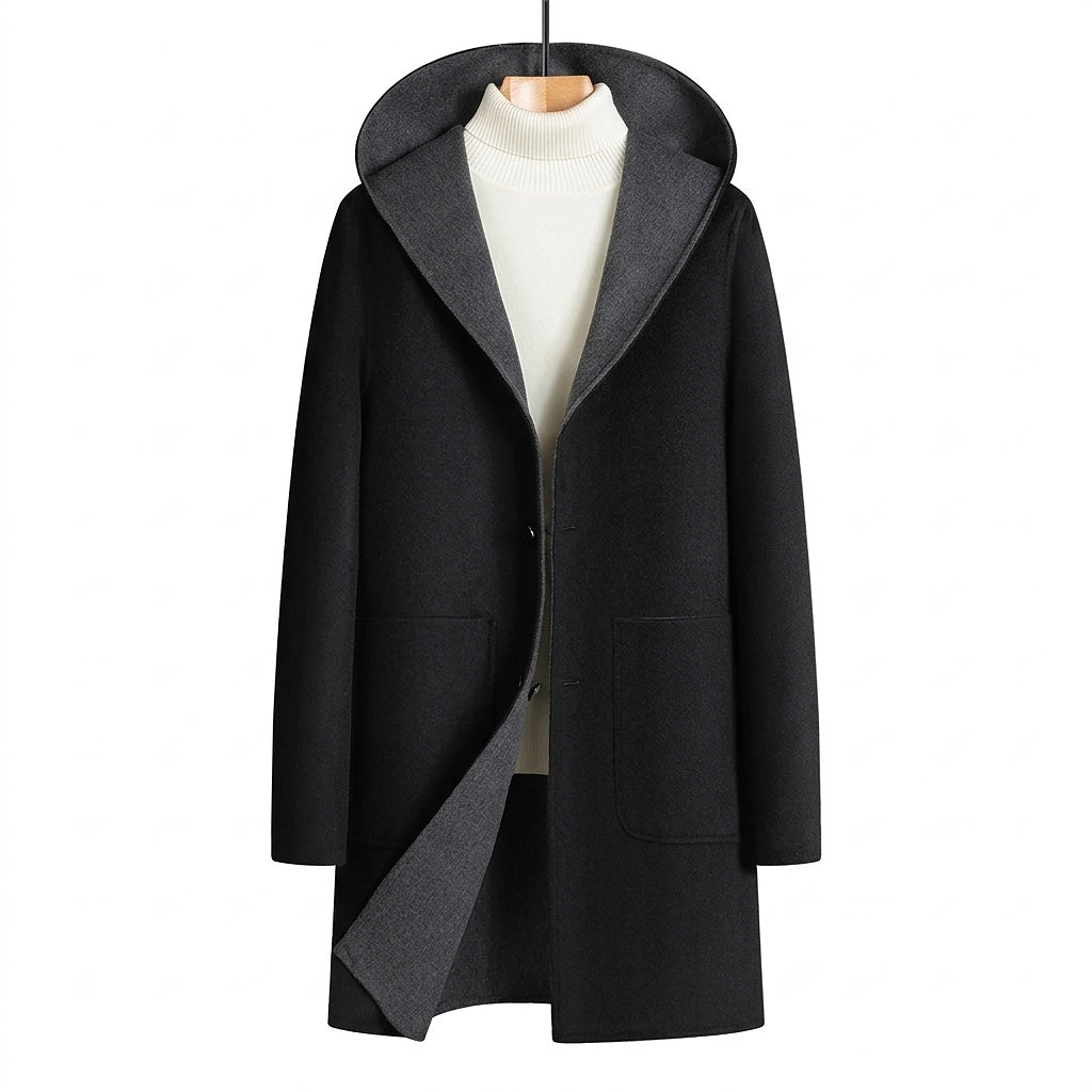 Męski płaszcz z kapturem zapinany na guziki-Coats for men-Olave