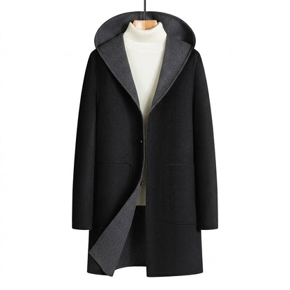 Męski płaszcz z kapturem zapinany na guziki-Coats for men-Olave
