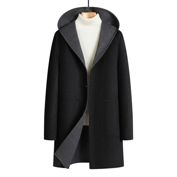Męski płaszcz z kapturem zapinany na guziki-Coats for men-Olave