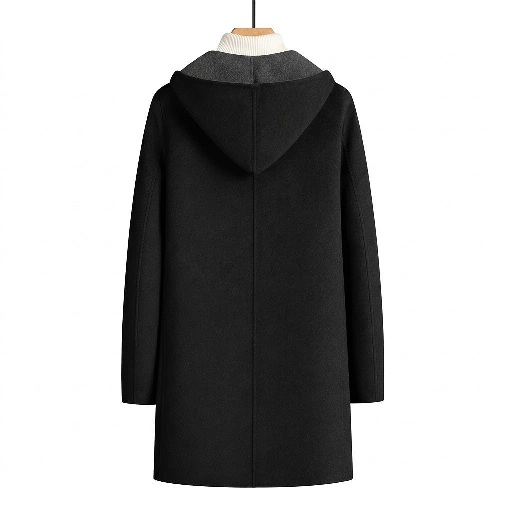 Męski płaszcz z kapturem zapinany na guziki-Coats for men-Olave