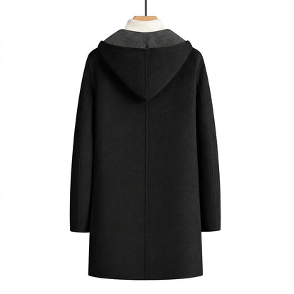 Męski płaszcz z kapturem zapinany na guziki-Coats for men-Olave