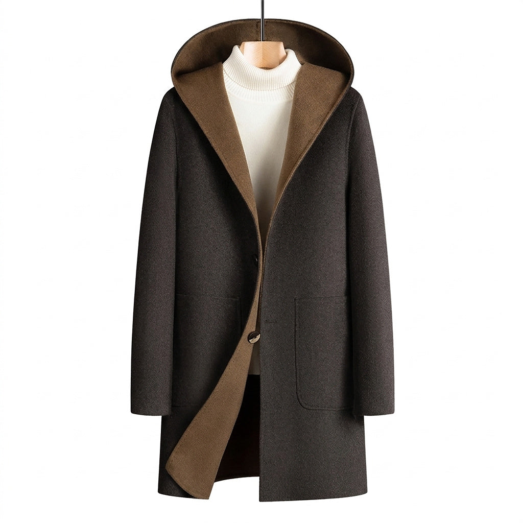 Męski płaszcz z kapturem zapinany na guziki-Coats for men-Olave