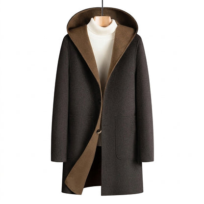 Męski płaszcz z kapturem zapinany na guziki-Coats for men-Olave