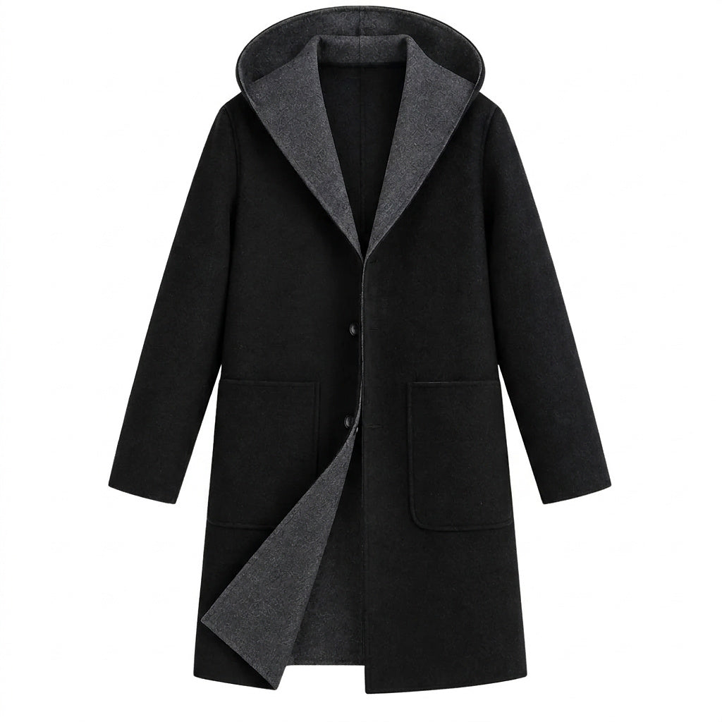 Męski płaszcz z kapturem zapinany na guziki-Coats for men-Olave