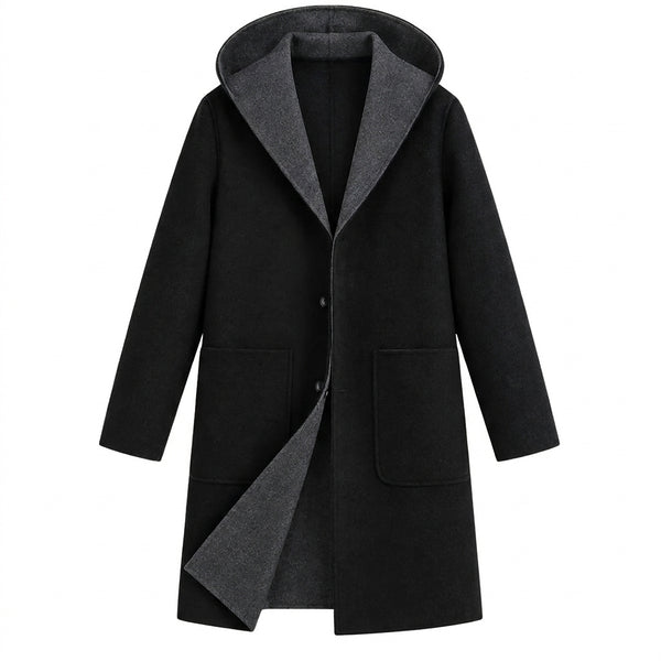 Męski płaszcz z kapturem zapinany na guziki-Coats for men-Olave