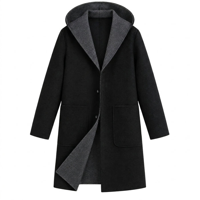 Męski płaszcz z kapturem zapinany na guziki-Coats for men-Olave