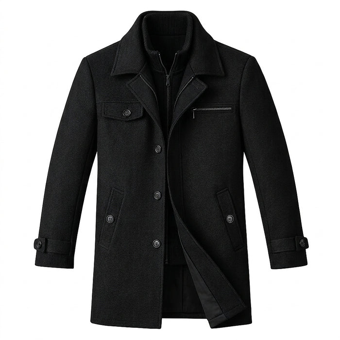 Męski płaszcz z mieszanki wełny z wewnętrzną warstwą zapinaną na zamek-Jackets for men-Olave