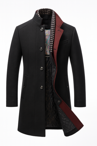 Męski płaszcz z mieszanki wełny ze stójką i pikowaną podszewką-Coats for men-Olave