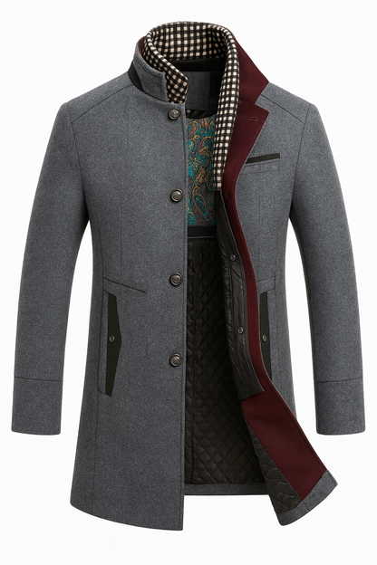 Męski płaszcz z mieszanki wełny ze stójką i pikowaną podszewką-Coats for men-Olave