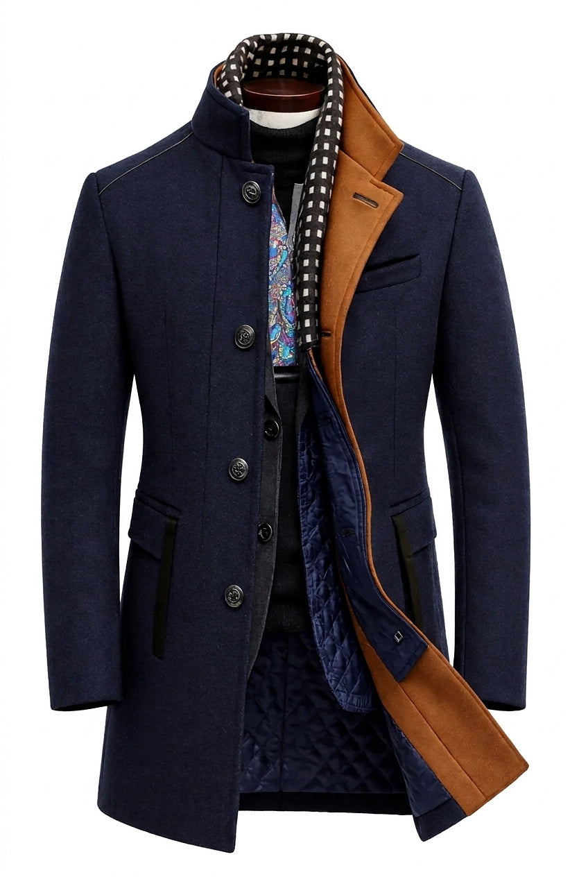 Męski płaszcz z mieszanki wełny ze stójką i pikowaną podszewką-Coats for men-Olave