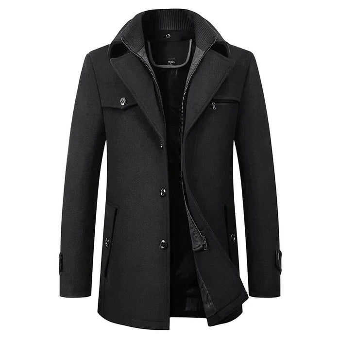 Męski płaszcz ze stójką, zapinany na zamek i guziki-Coats for men-Olave