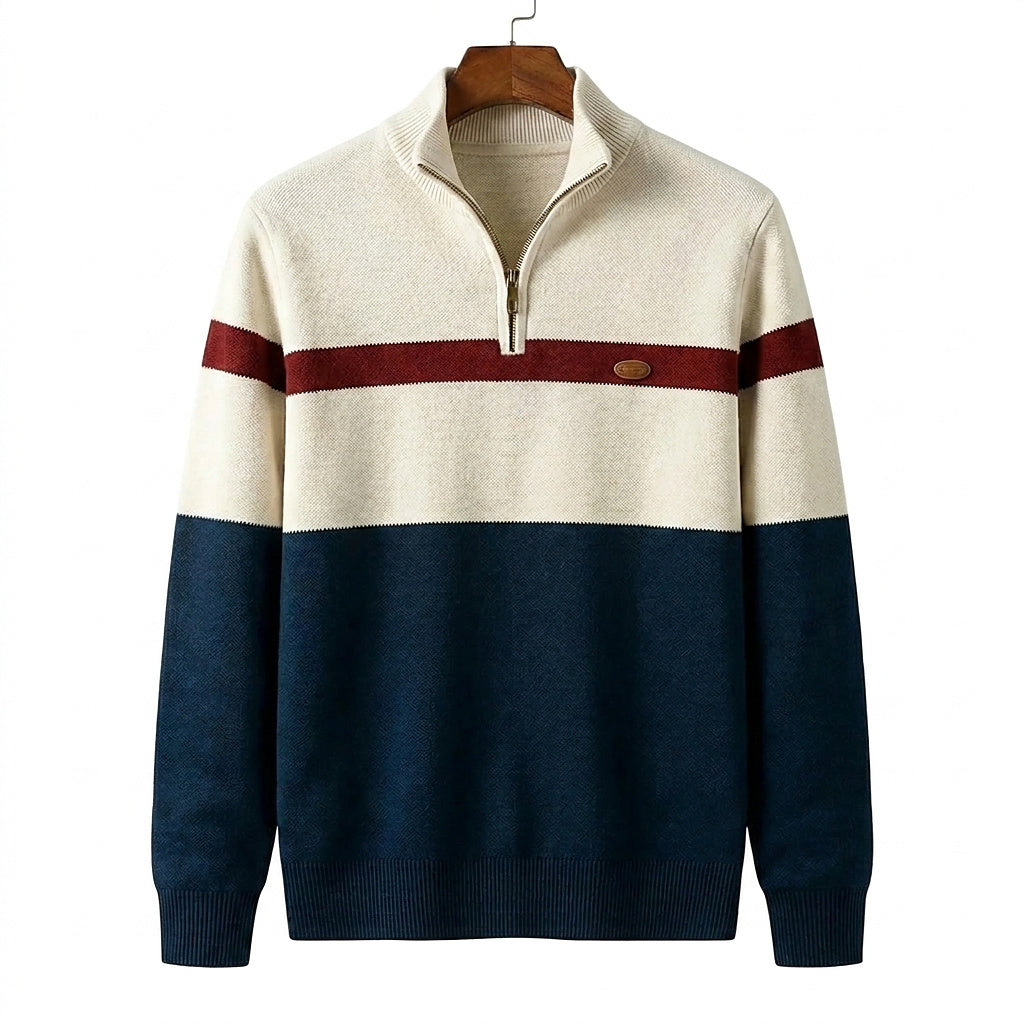Męski sweter dzianinowy z suwakiem pod szyją i wzorem colorblock-Sweaters for men-Olave