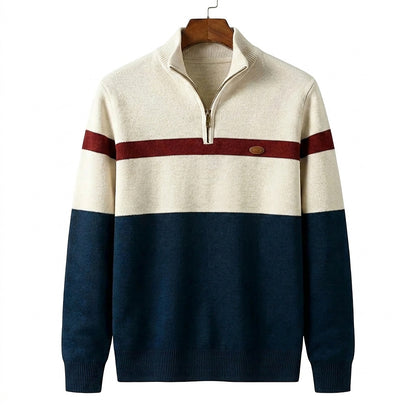 Męski sweter dzianinowy z suwakiem pod szyją i wzorem colorblock-Sweaters for men-Olave