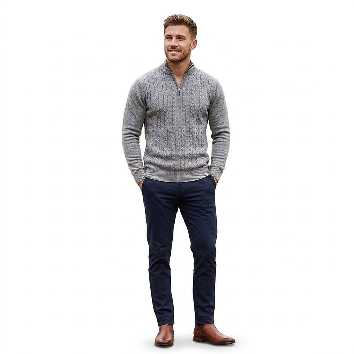 Męski sweter z dzianiny warkoczowej z zamkiem pod szyją-sweaters for men-Olave