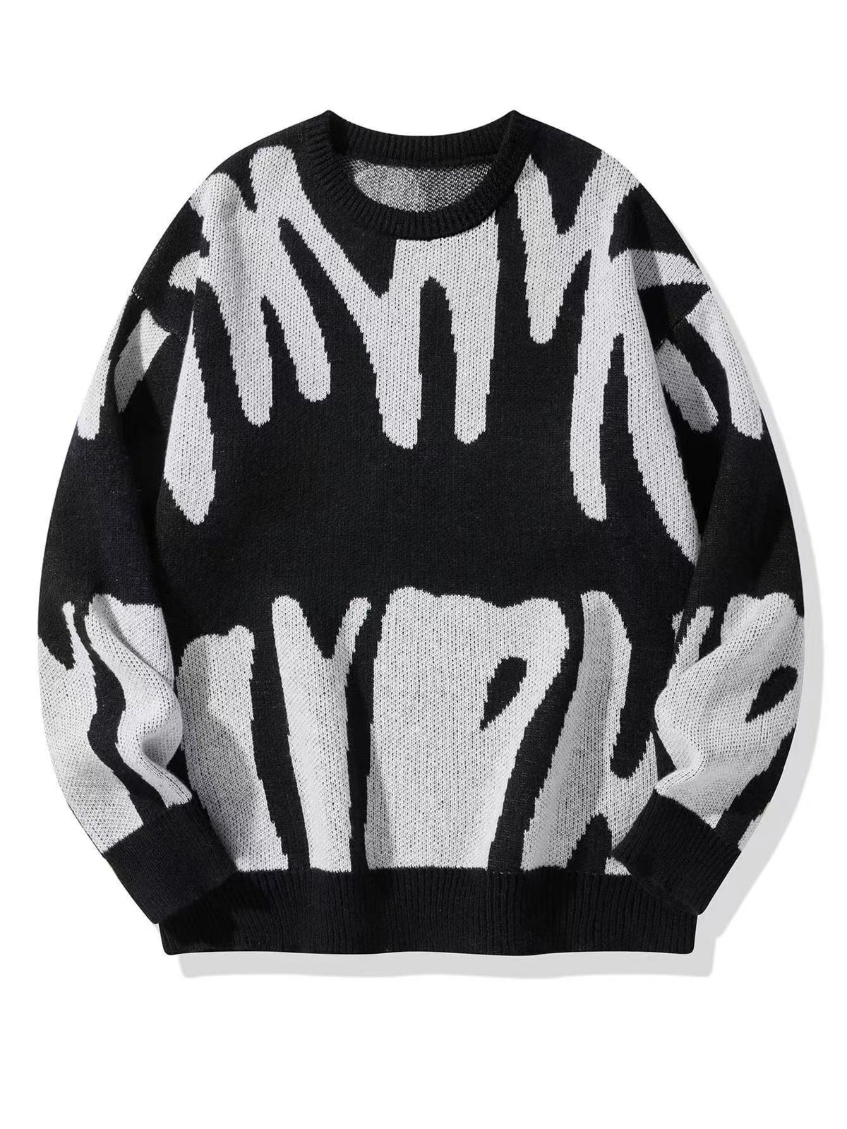 Męski sweter z dzianiny z okrągłym dekoltem i grafiką-Sweaters for men-Olave