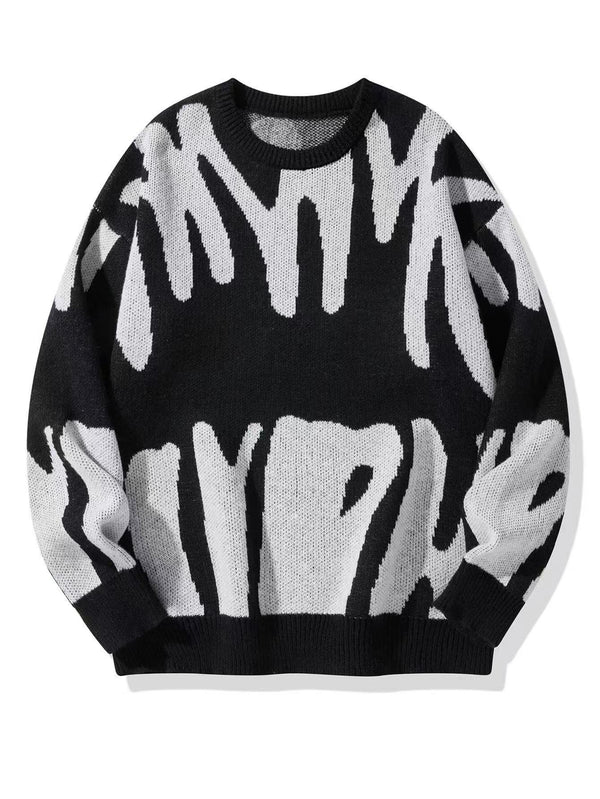 Męski sweter z dzianiny z okrągłym dekoltem i grafiką-Sweaters for men-Olave