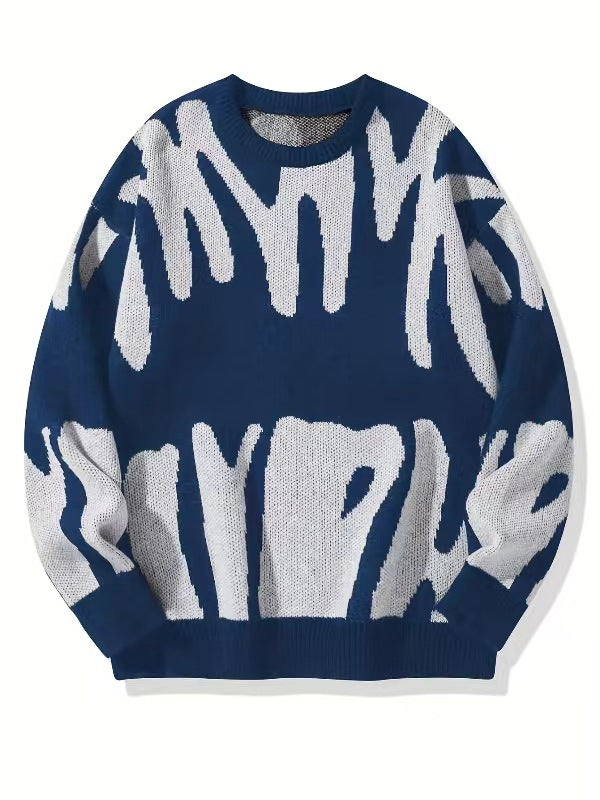 Męski sweter z dzianiny z okrągłym dekoltem i grafiką-Sweaters for men-Olave