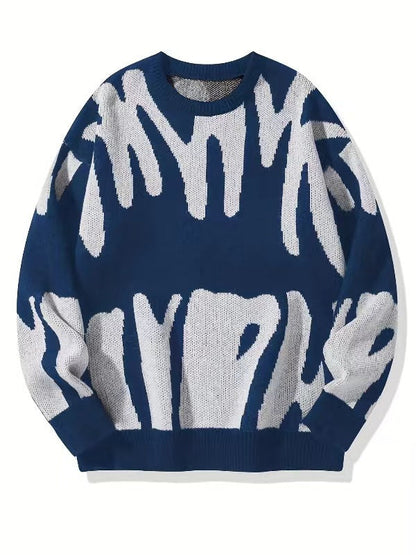 Męski sweter z dzianiny z okrągłym dekoltem i grafiką-Sweaters for men-Olave