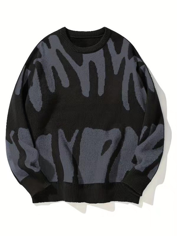 Męski sweter z dzianiny z okrągłym dekoltem i grafiką-Sweaters for men-Olave