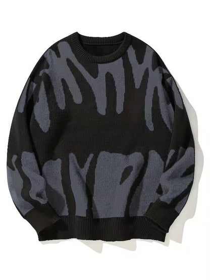 Męski sweter z dzianiny z okrągłym dekoltem i grafiką-Sweaters for men-Olave