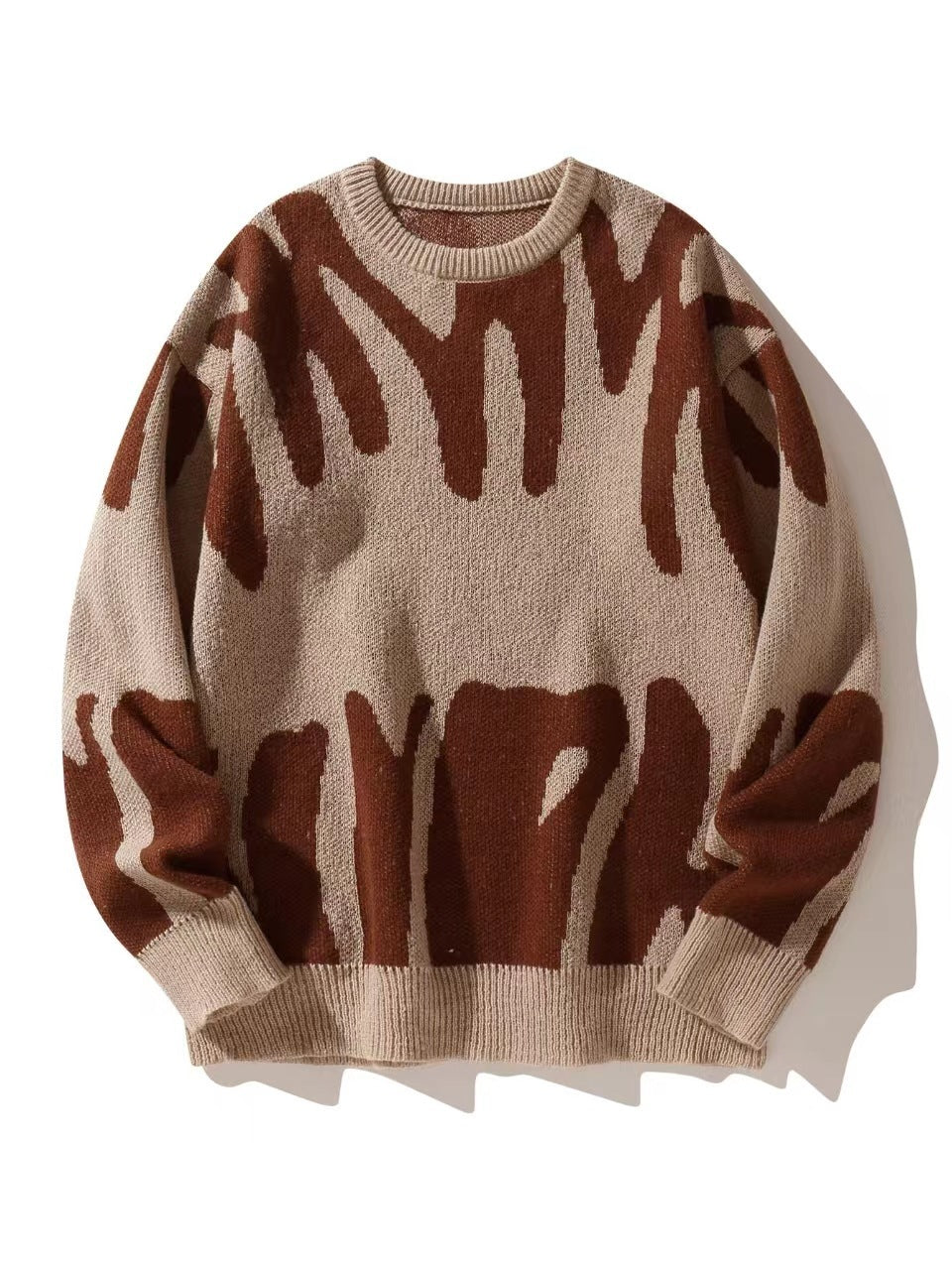 Męski sweter z dzianiny z okrągłym dekoltem i grafiką-Sweaters for men-Olave