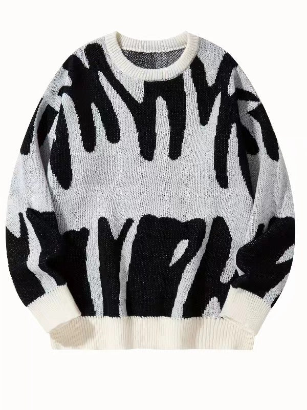 Męski sweter z dzianiny z okrągłym dekoltem i grafiką-Sweaters for men-Olave