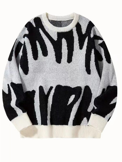 Męski sweter z dzianiny z okrągłym dekoltem i grafiką-Sweaters for men-Olave