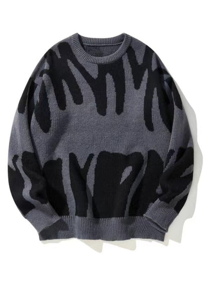 Męski sweter z dzianiny z okrągłym dekoltem i grafiką-Sweaters for men-Olave