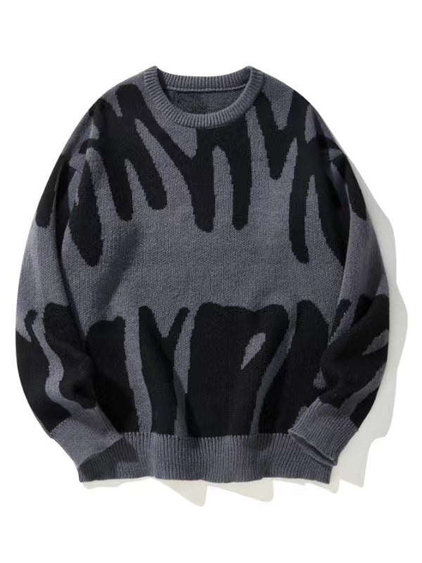 Męski sweter z dzianiny z okrągłym dekoltem i grafiką-Sweaters for men-Olave