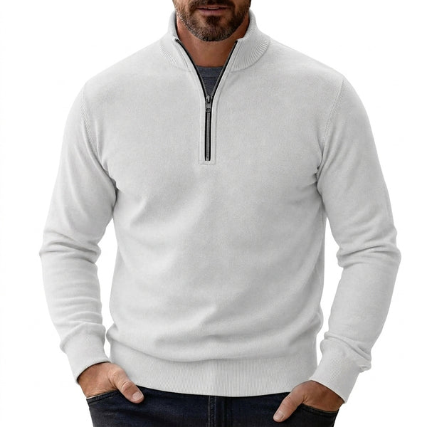 Męski sweter z zamkiem pod szyją i prążkowanym wykończeniem-Sweaters for men-Olave