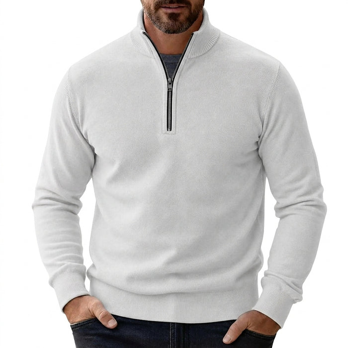 Męski sweter z zamkiem pod szyją i prążkowanym wykończeniem-Sweaters for men-Olave