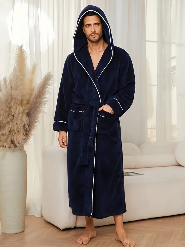 Męski Szlafrok z kapturem i paskiem wiązanym-Robe for men-Olave