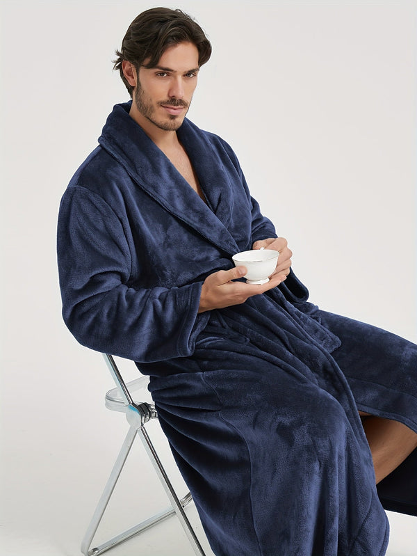 Męski Szlafrok z kołnierzem szalowym i paskiem wiązanym-Robe for men-Olave