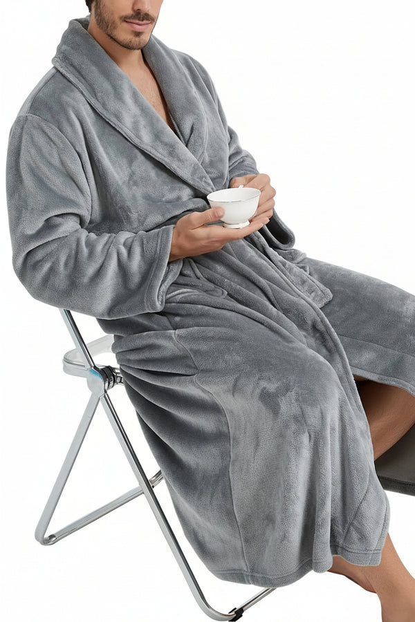 Męski Szlafrok z kołnierzem szalowym i paskiem wiązanym-Robe for men-Olave